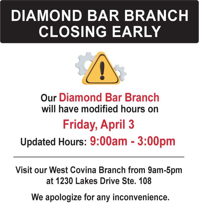 Diamond Bar Branch closing early